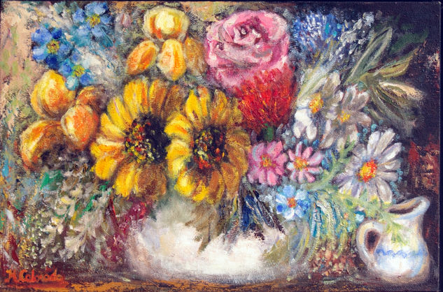 Flowers and ceramics Oil Canvas Still Life Paintings