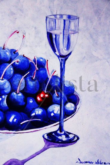 Título: "Cerezas azules" Acrylic Canvas Still Life Paintings