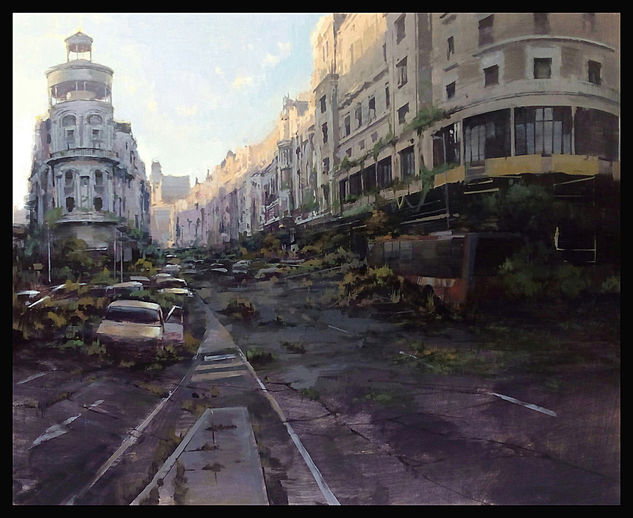 Twilight in Gran Vía Mixed media Panel Landscaping