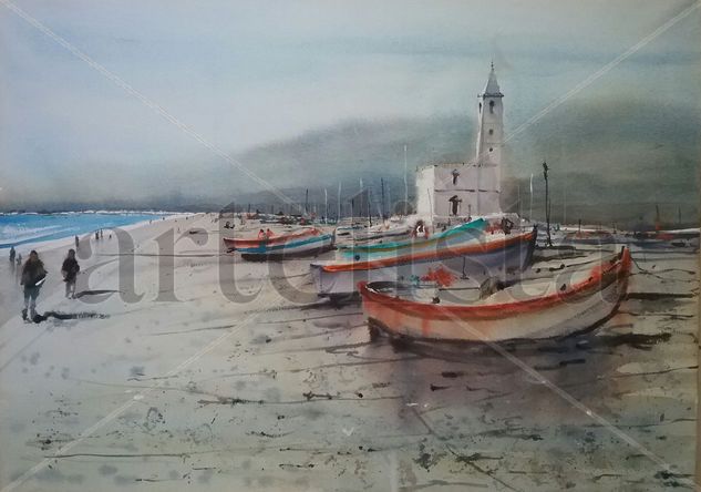 Cabo de Gata al atardecer Watercolour Paper Marine Painting