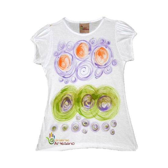 T-shirt for kids, hand painted, 100% pima cotton, Universo Artesano Watercolour Textile Floral Painting