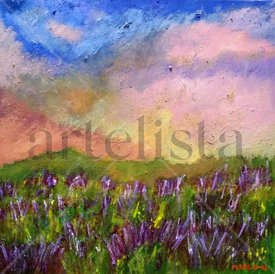 Atardecer sobre la hierba Acrylic Canvas Landscaping