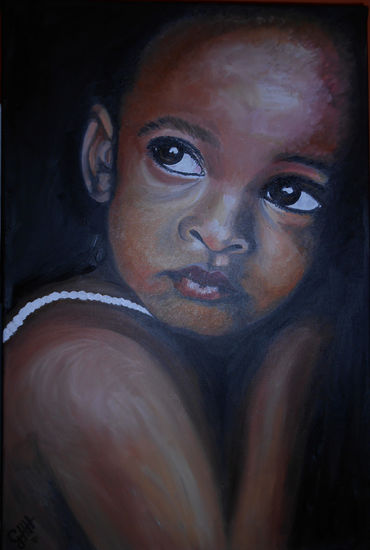 NIÑO ABRAZADO Oil Canvas Portrait