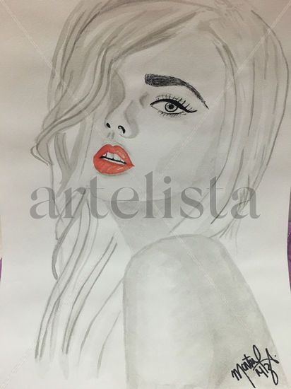 Beauty in red Watercolour Paper Portrait