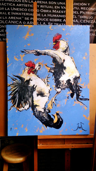 gallos peleando Oil Canvas Animals