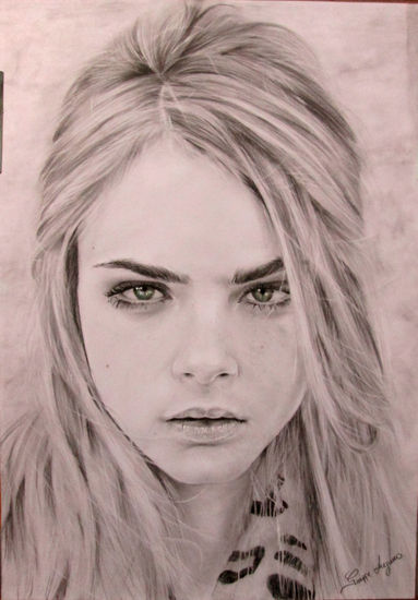 Retrato a lapiz Cara Delevingne Técnica Mixta