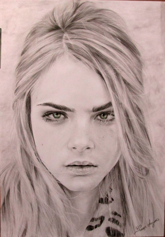 Retrato a lapiz Cara Delevingne