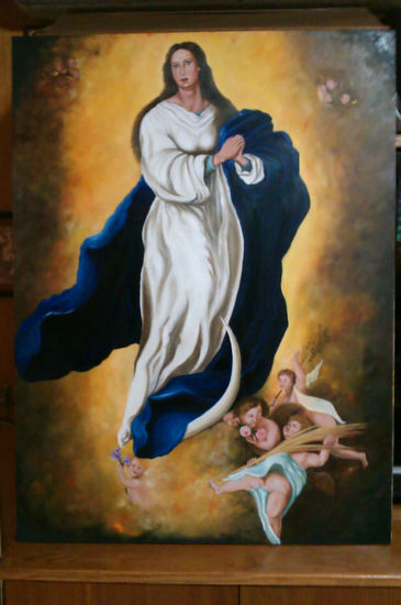 Inmaculada Concepción. Oil Panel Figure Painting