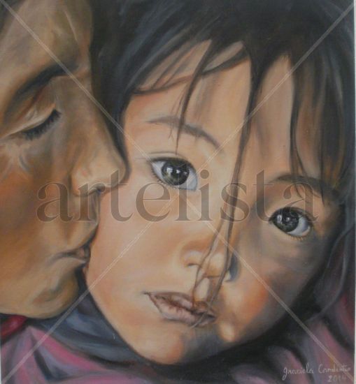 El  beso Oil Panel Portrait