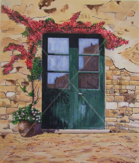 La puerta verde Acrylic Canvas Landscaping