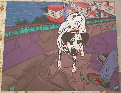 Perro dálmata Pelayo con paisaje de fondo asturiano