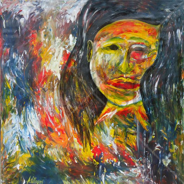 Niña en selva tropical abstracta