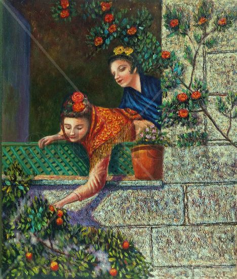 Mujeres cogiendo flores Oil Canvas Figure Painting