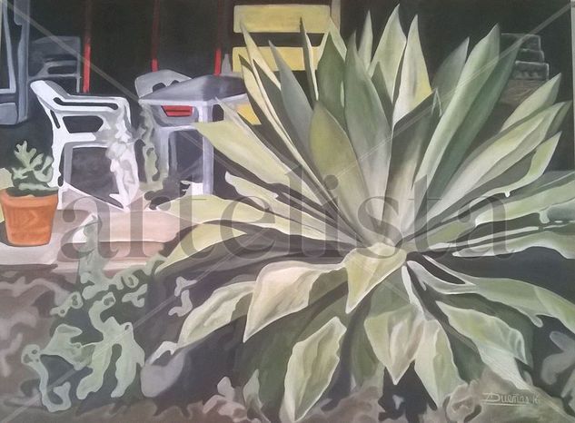 Maguey y sillas Oil Textile Floral Painting