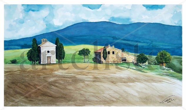 Paisaje de Siena, Toscana (Italia) Acuarela Papel Paisaje