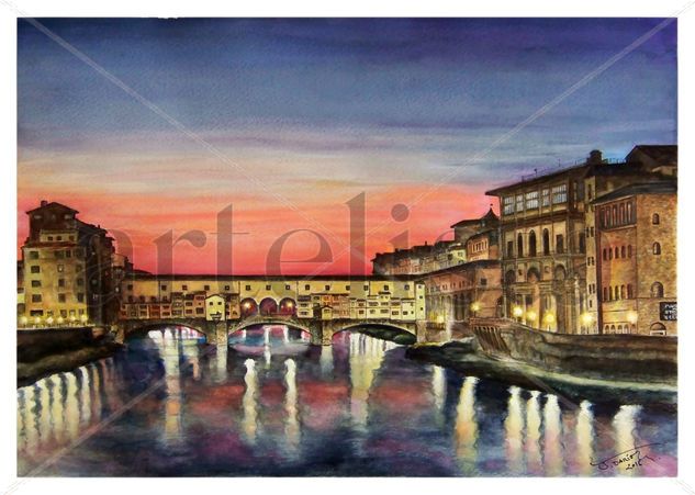 Ponte Vecchio, Florencia (Italia) Acuarela Papel Paisaje