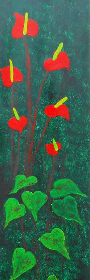 Anturios en flor Acrylic Panel Floral Painting