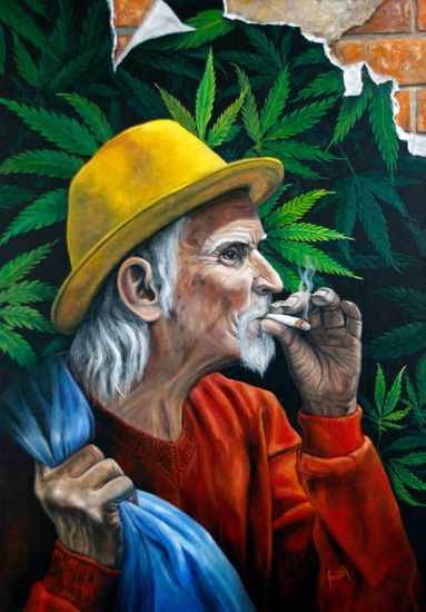 Viejo Fumador  -  Old smoker Oil Canvas Figure Painting