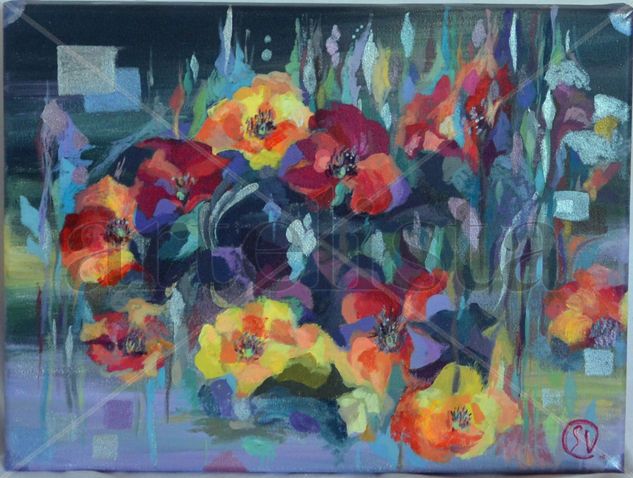 Las Amapolas 1 Acrylic Canvas Floral Painting