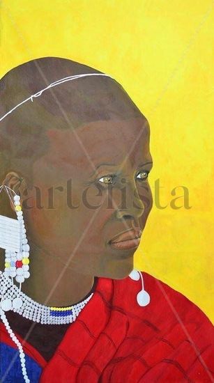 Mujer masai Oil Textile Figure Painting