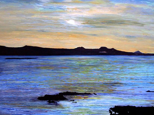 Luz del atardecer en Las Canteras Óleo Lienzo Marina
