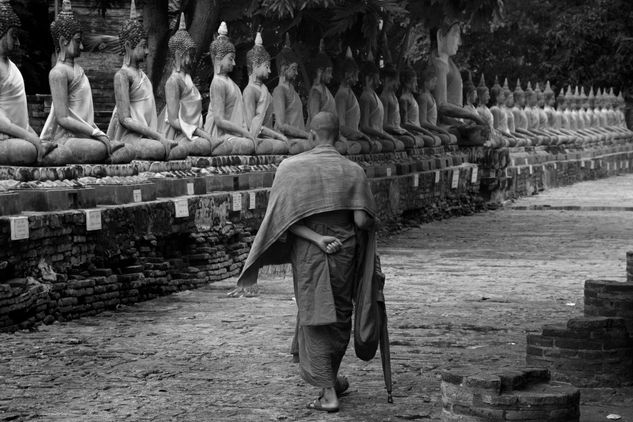 Buddhist monk Travel Black and White (Digital)