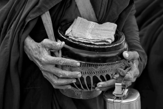 Buddhist monk Travel Black and White (Digital)