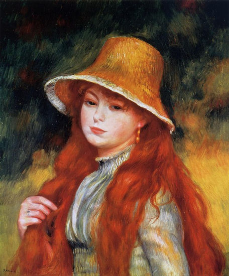 Pierre-Auguste Renoir - A Young Girl in a Straw Hat - 1884 - Reproduction Oil Canvas Others