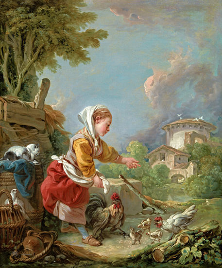 Francois Boucher - A A young girl feeding poultry - Reproduction Oil Canvas Others