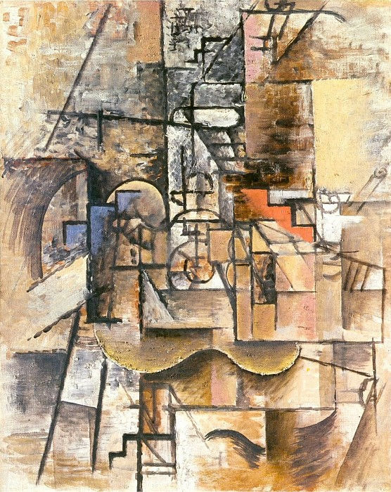 Pablo Picasso Period of creation 1908-1918 - A 1912 Guitare- verre et pipe - Reproduction