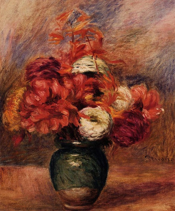 Pierre-Auguste Renoir - A Flowers in a Green Vase - Dahlilas and Asters - … - Reproduction