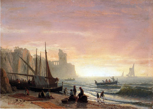 Albert Bierstadt - A Bierstadt Albert The Fishing Fleet - Reproduction Óleo Lienzo Otros