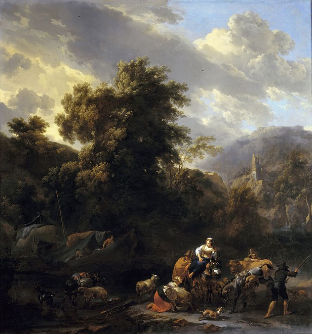 Nicolaes Berchem - A Italianate landscape with figures and pack animals… - Reproduction