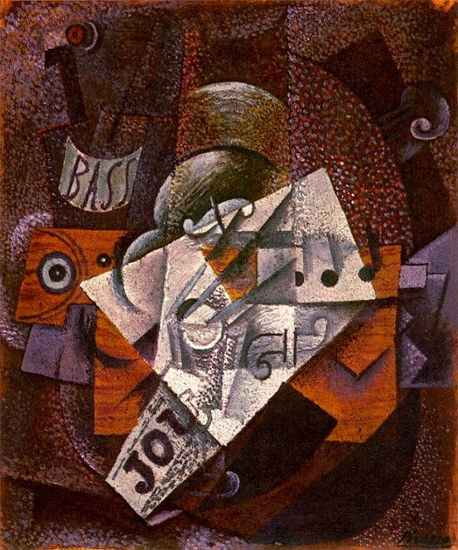 Pablo Picasso Period of creation 1908-1918 - A 1913 Bouteille- clarinette- violon- journal- verre - Reproduction Oil Canvas Others