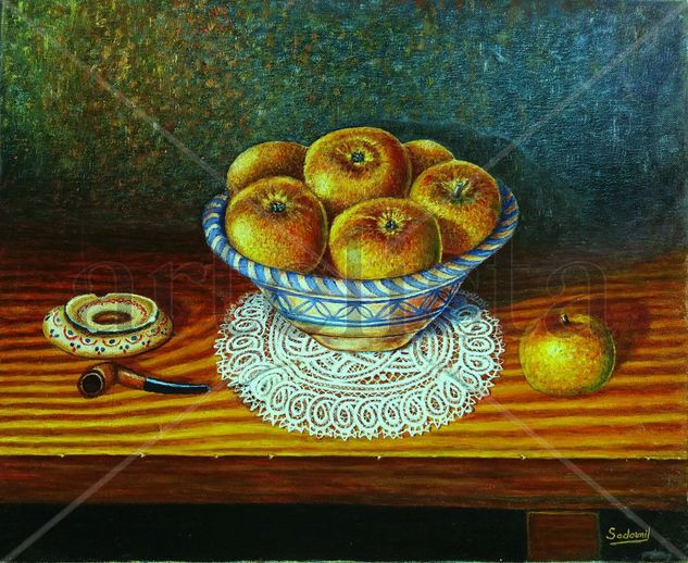 Bodegón de fruta sobre mantel Oil Canvas Still Life Paintings