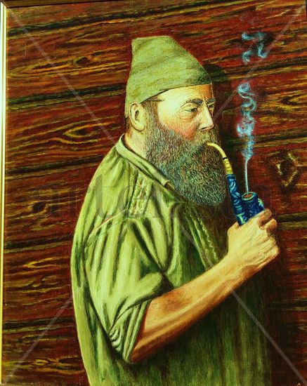 Fumando en pipa Oil Canvas Figure Painting