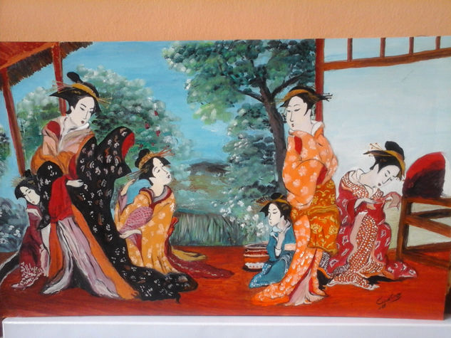 japonesas Oil Panel Figure Painting