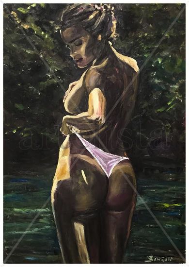 En el rio Oil Canvas Figure Painting