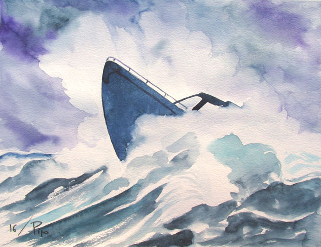 barco en la tormenta Watercolour Paper Marine Painting