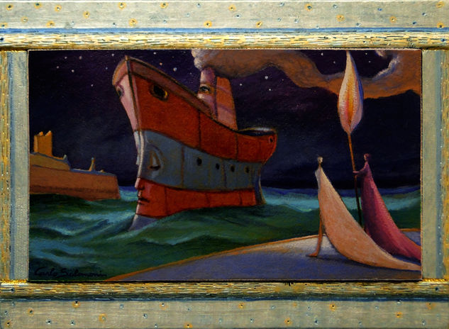 La llegada de el barco de los sueños - (enmarcado) Acrylic Panel Figure Painting