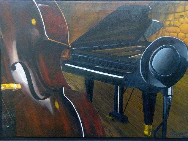 Contrabajo, Piano y Sombrero Oil Canvas Others