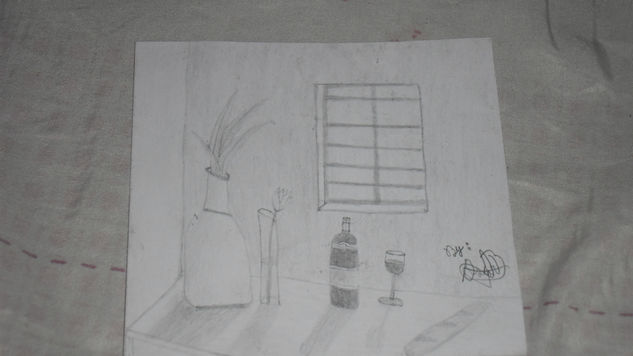 Pequeño bodegon con vino y pan Pencil