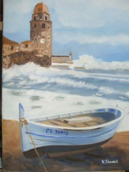 COLLIURE (FRANCIA) Oil Canvas Marine Painting