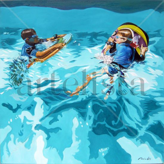 juegos de agua 2 Oil Canvas Figure Painting