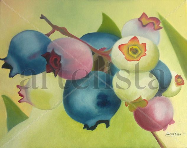 Blueberries Oil Textile Floral Painting