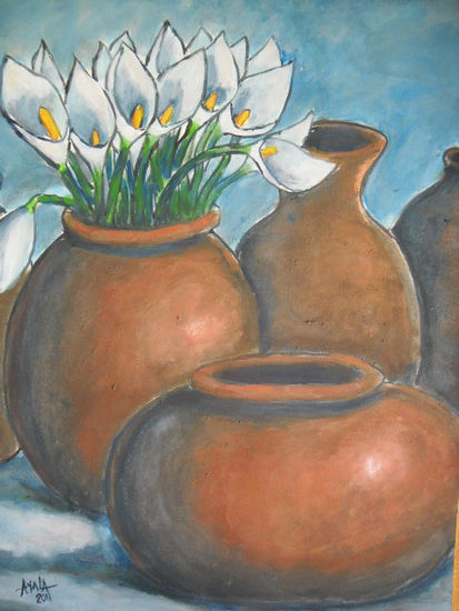 Bodegón con calas Acrylic Card Still Life Paintings