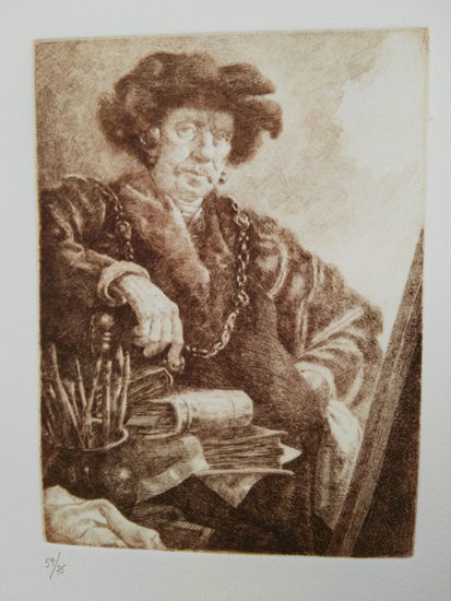 Sin título (Estudio de un autorretrato de Rembrant) Aguafuerte