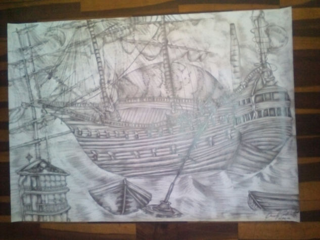 barco de guerra y mundo Pencil