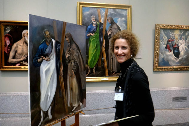 Copiando San Andrés y San Francisco de El Greco, en el Museo del Prado de Madrid