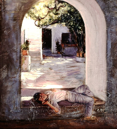 Siesta Óleo Tabla Figura